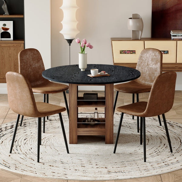 English Elm Table and Chair Set 42 Inch Round Black Mdf with Storage Shelves Suede Seat Dining W1151S04566