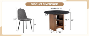 English Elm Table and Chair Set 42 Inch Round Black Mdf Dining with Six Gray Upholstered Seats W1151S04569