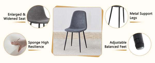 English Elm Table and Chair Set 42 Inch Round Black Mdf Dining with Six Gray Upholstered Seats W1151S04569