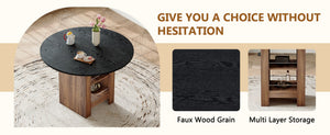 English Elm Table and Chair Set 42 Inch Round Black Mdf Dining with Six Gray Upholstered Seats W1151S04569