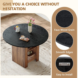 English Elm Table and Chair Set 42 Inch Round Black Mdf Dining with Six Gray Upholstered Seats W1151S04569