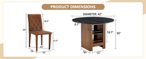 English Elm Table and Chair Set Round Mdf Black Top with Storage Shelves Tufted Suede Seats W1151S04584