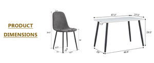 English Elm Table and Chair Set Marble Glass Top with Six Linen Upholstered Seats Modern Dining W1151S04625