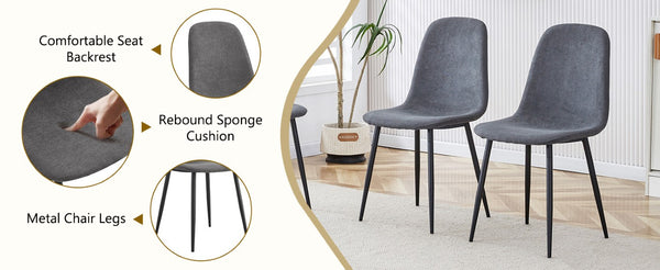 English Elm Table and Chair Set Marble Glass Top with Six Linen Upholstered Seats Modern Dining W1151S04625