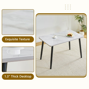 English Elm Table and Chair Set Marble Glass Top with Six Linen Upholstered Seats Modern Dining W1151S04625