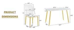English Elm Table and Chair Set Marble Glass Top Gold Legs with Four PU Shell Seats for Dining White+Gold W1151S04637