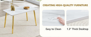 English Elm Table and Chair Set Marble Glass Top Gold Legs with Four PU Shell Seats for Dining White+Gold W1151S04637
