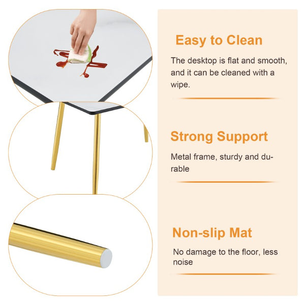 English Elm Table and Chair Set Marble Glass Top Gold Legs with Four PU Shell Seats for Dining Black, White+Gold W1151S04653