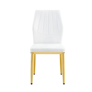 English Elm Table and Chair Set Marble Glass Top Gold Legs with Four PU Shell Seats for Dining Black, White+Gold W1151S04653