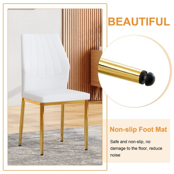 English Elm Table and Chair Set Marble Glass Top Gold Legs with Four PU Shell Seats for Dining Black, White+Gold W1151S04653