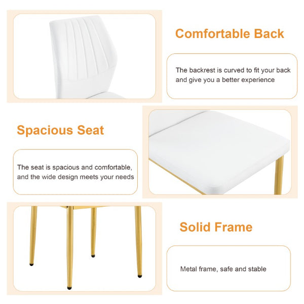 English Elm Table and Chair Set Marble Glass Top Gold Legs with Four PU Shell Seats for Dining Black, White+Gold W1151S04653