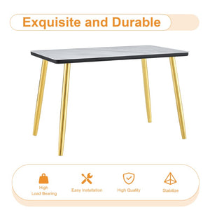 English Elm Table and Chair Set Marble Glass Top Gold Legs with Four PU Shell Seats for Dining Black, White+Gold W1151S04653