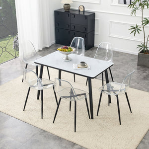 English Elm Table and Chair Set Marble Print Glass Top with Six Transparent Seats for Modern Dining W1151S04664
