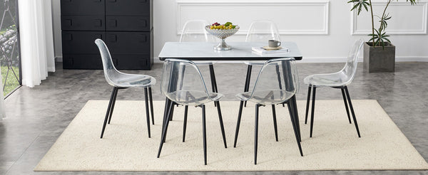 English Elm Table and Chair Set Marble Print Glass Top with Six Transparent Seats for Modern Dining W1151S04664