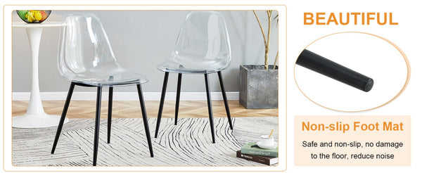 English Elm Table and Chair Set Marble Print Glass Top with Six Transparent Seats for Modern Dining W1151S04664