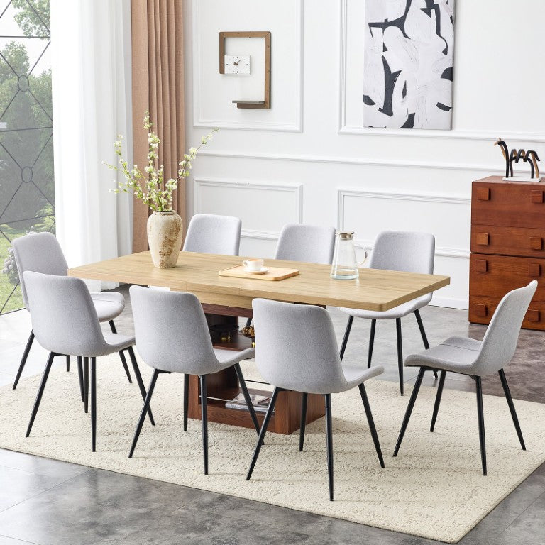 English Elm Scalable Extendable Dining Set with Linen Chairs and Wood Grain Table for Modern Homes W1151S04686
