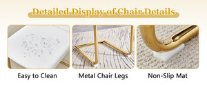 English Elm Table Set Oval Glass Top Six Seat Dining with Gold Arched Legs Glam Modern W1151S04724