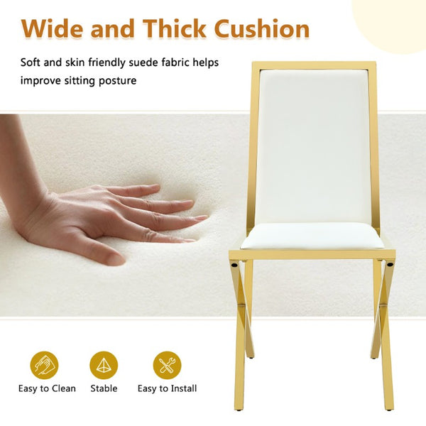 English Elm Table and Chair Set Tempered Glass Top with Gold Legs Six Seat Glam Dining W1151S04793