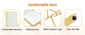 English Elm Table and Chair Set Tempered Glass Top with Gold Legs Six Seat Glam Dining W1151S04793