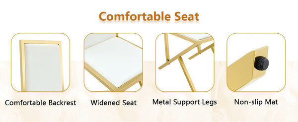 English Elm Table and Chair Set Tempered Glass Top with Gold Legs Six Seat Glam Dining W1151S04793