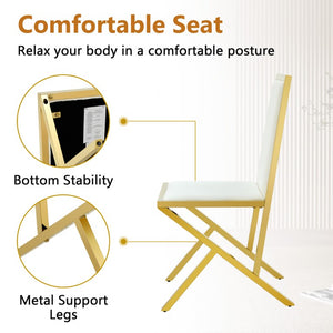 English Elm Table and Chair Set Tempered Glass Top with Gold Legs Six Seat Glam Dining W1151S04793