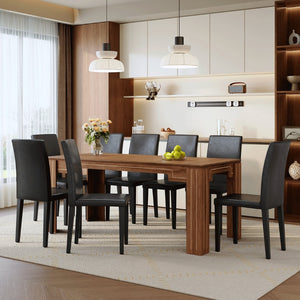 English Elm Table and Chair Set Walnut Grain Mdf Top with 8 Pu Leather Seats for Dining Room W1151S04795