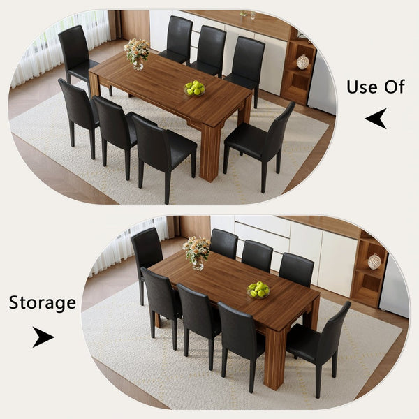 English Elm Table and Chair Set Walnut Grain Mdf Top with 8 Pu Leather Seats for Dining Room W1151S04795