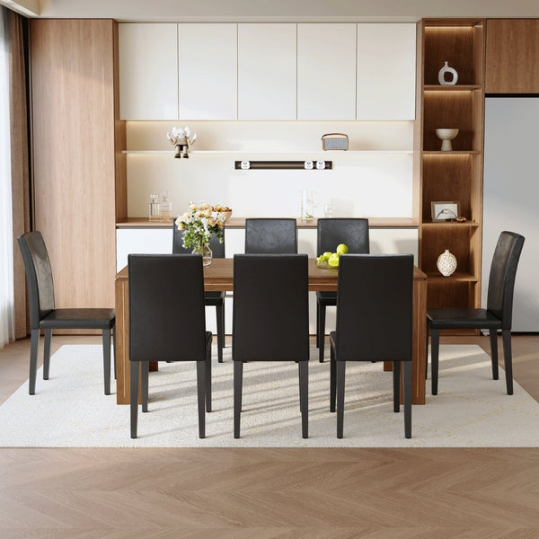 English Elm Table and Chair Set Walnut Grain Mdf Top with 8 Pu Leather Seats for Dining Room W1151S04795