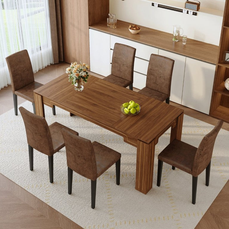 English Elm Table and Chair Set Walnut Grain Rectangular Dining with Six Fabric Upholstered Seats W1151S04796