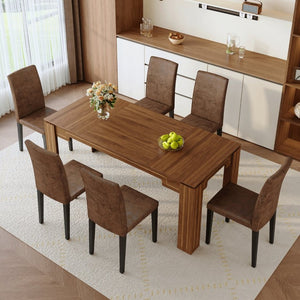 English Elm Table and Chair Set Walnut Grain Rectangular Dining with Six Fabric Upholstered Seats W1151S04796