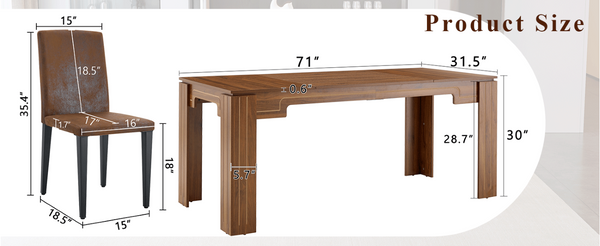 English Elm Table and Chair Set Walnut Grain Rectangular Dining with Six Fabric Upholstered Seats W1151S04796