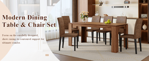English Elm Table and Chair Set Walnut Grain Rectangular Dining with Six Fabric Upholstered Seats W1151S04796