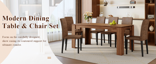 English Elm Table and Chair Set Walnut Grain Rectangular Dining with Six Fabric Upholstered Seats W1151S04796