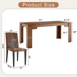 English Elm Table and Chair Set Walnut Grain Rectangular Dining with Six Fabric Upholstered Seats W1151S04796
