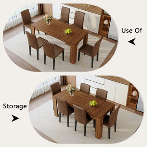 English Elm Table and Chair Set Walnut Grain Rectangular Dining with Six Fabric Upholstered Seats W1151S04796