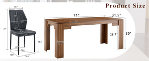 English Elm Table and Chair Set Walnut Grain MDF Top with Six Shell Back PU Leather Dining Seats W1151S04798
