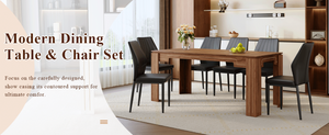 English Elm Table and Chair Set Walnut Grain MDF Top with Six Shell Back PU Leather Dining Seats W1151S04798