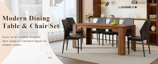English Elm Table and Chair Set Walnut Grain MDF Top with Six Shell Back PU Leather Dining Seats W1151S04798