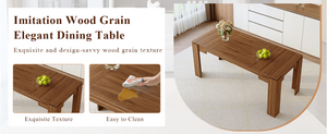 English Elm Table and Chair Set Walnut Grain MDF Top with Six Shell Back PU Leather Dining Seats W1151S04798