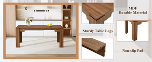 English Elm Table and Chair Set Walnut Grain MDF Top with Six Shell Back PU Leather Dining Seats W1151S04798