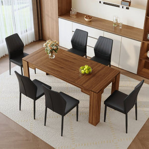 English Elm Table and Chair Set Walnut Grain MDF Top with Six Shell Back PU Leather Dining Seats W1151S04798