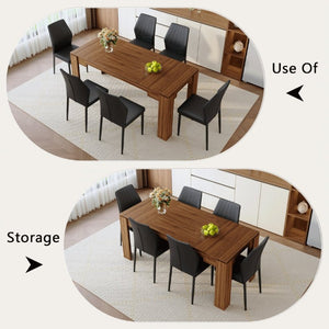 English Elm Table and Chair Set Walnut Grain MDF Top with Six Shell Back PU Leather Dining Seats W1151S04798
