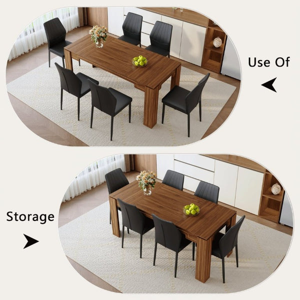 English Elm Table and Chair Set Walnut Grain MDF Top with Six Shell Back PU Leather Dining Seats W1151S04798