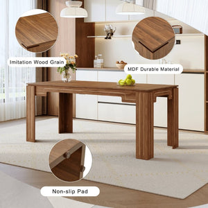 English Elm Table and Chair Set Walnut Grain MDF Top with Six Shell Back PU Leather Dining Seats W1151S04798
