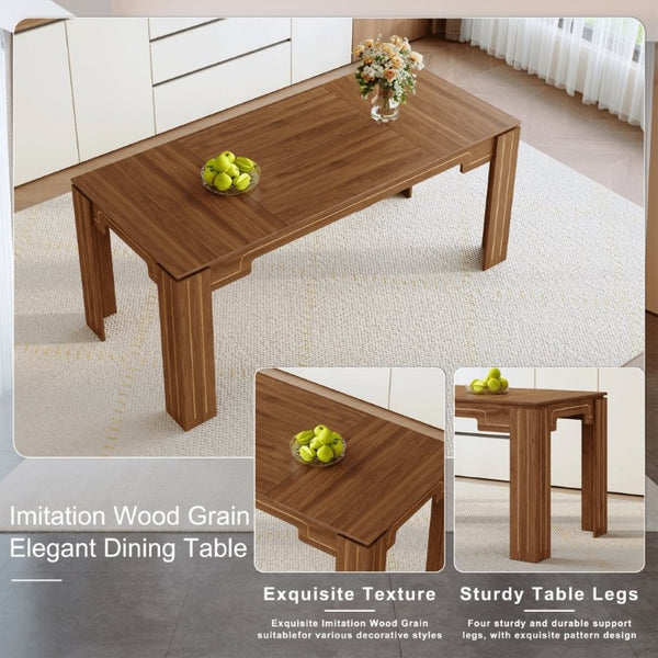 English Elm Table and Chair Set Walnut Grain MDF Top with Six Shell Back PU Leather Dining Seats W1151S04798