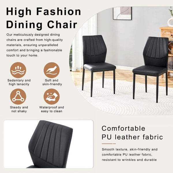 English Elm Table and Chair Set Walnut Grain MDF Top with Six Shell Back PU Leather Dining Seats W1151S04798