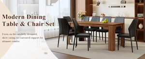 English Elm Table and Chair Set Walnut Grain Dining for Eight with Shell Back Pu Leather Seats W1151S04799