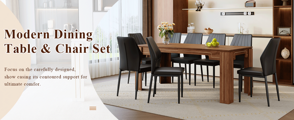English Elm Table and Chair Set Walnut Grain Dining for Eight with Shell Back Pu Leather Seats W1151S04799