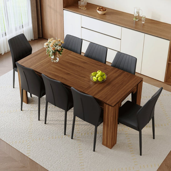 English Elm Table and Chair Set Walnut Grain Dining for Eight with Shell Back Pu Leather Seats W1151S04799