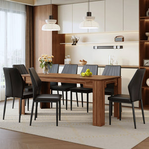 English Elm Table and Chair Set Walnut Grain Dining for Eight with Shell Back Pu Leather Seats W1151S04799